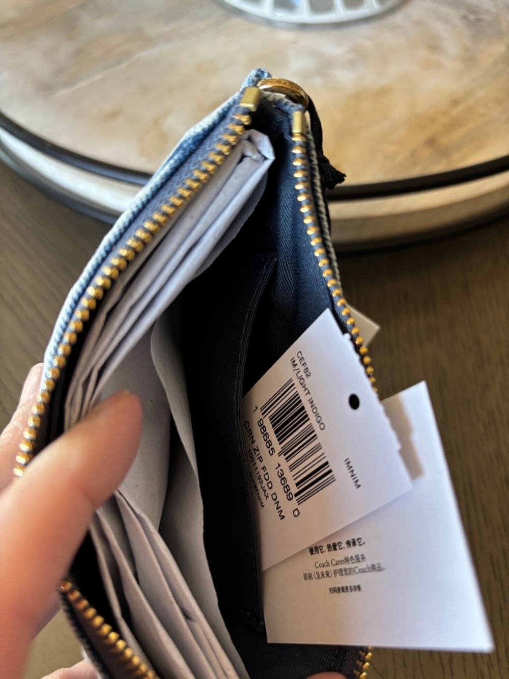 Coach Loved Denim Blue Wristlet Bag with Red Cherry Charm 🍒 & Signature C Charm - Picture 5 of 6